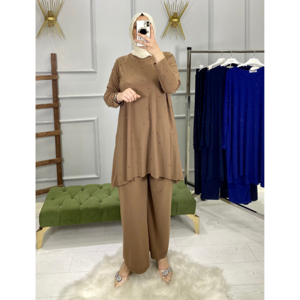 İnci Detaylı Bayan Tesettür Sandy Takım 50 - camel