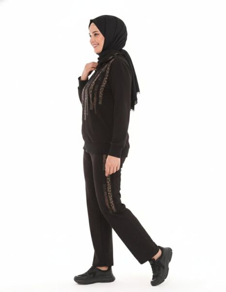 Armina Leopar Taş Detaylı Fermuarlı Rahat Kalıp İkili Takım