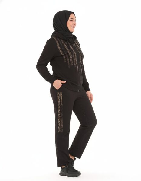 Armina Leopar Taş Detaylı Fermuarlı Rahat Kalıp İkili Takım