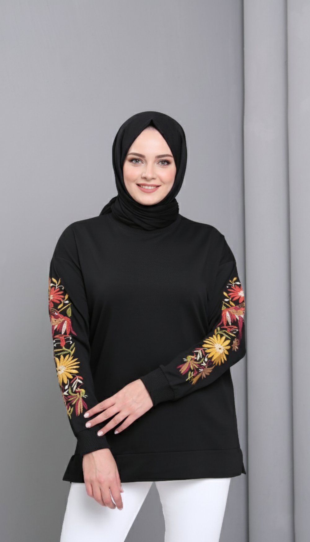 Alya Çiçek İşlemeli Modern Tunik  Büyük Beden Tunik