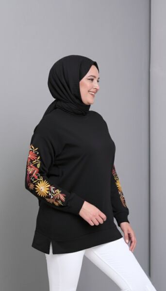 Alya Çiçek İşlemeli Modern Tunik  Büyük Beden Tunik