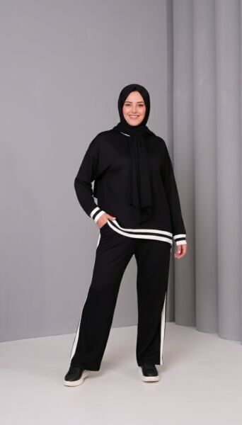Lina Takım  Şerit Detaylı Rahat Kalıp İkili Spor Takım
