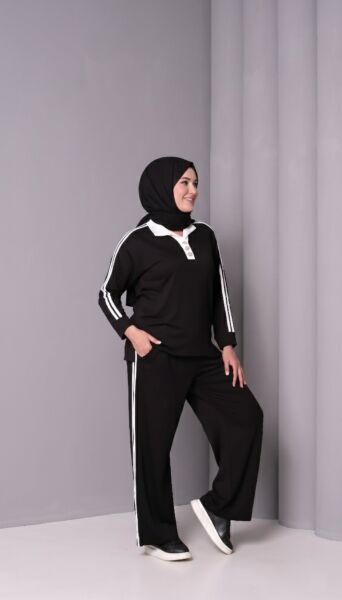 Sare Spor Şeritli Düğme Detaylı İkili Takım