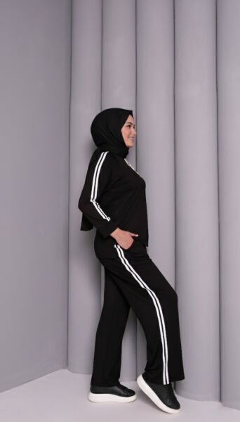 Sare Spor Şeritli Düğme Detaylı İkili Takım