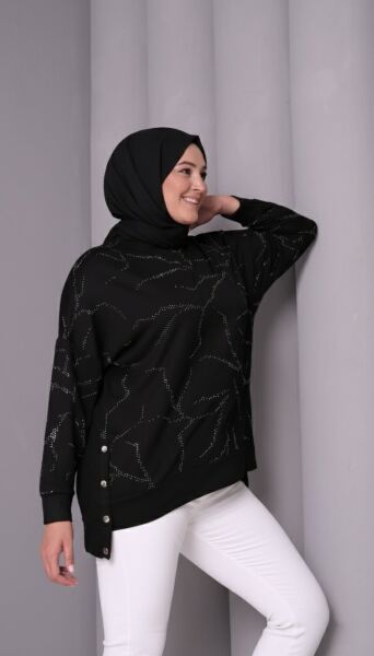 Lira Modern Tunik  Taş Desenli Yan Çıtçıt Detaylı