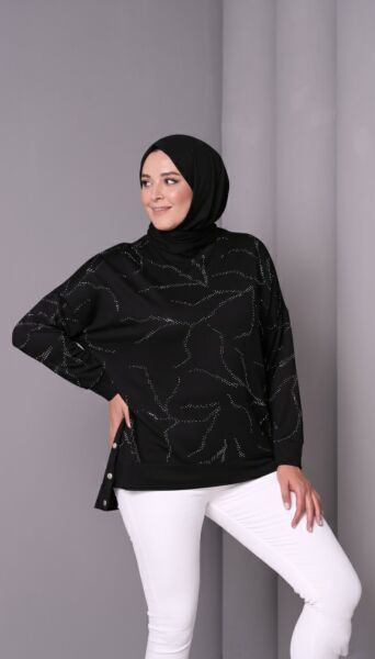 Lira Modern Tunik  Taş Desenli Yan Çıtçıt Detaylı