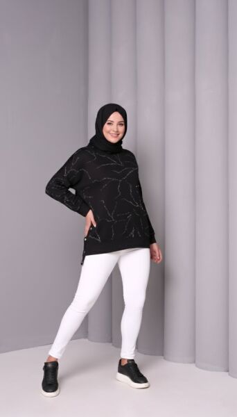 Lira Modern Tunik  Taş Desenli Yan Çıtçıt Detaylı