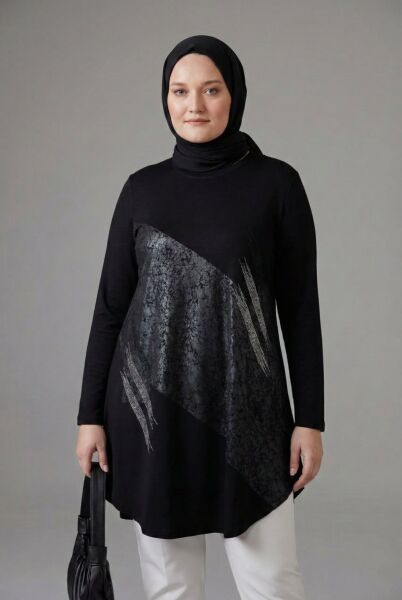 Lavin Asimetrik Desenli Sim Detaylı Tunik