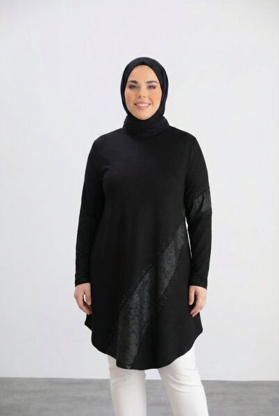 Asel Şerit Detaylı Büyük Beden Tunik