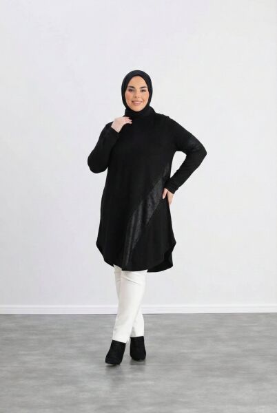 Asel Şerit Detaylı Büyük Beden Tunik