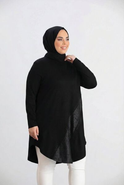 Asel Şerit Detaylı Büyük Beden Tunik