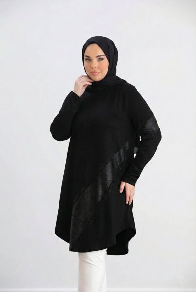 Asel Şerit Detaylı Büyük Beden Tunik