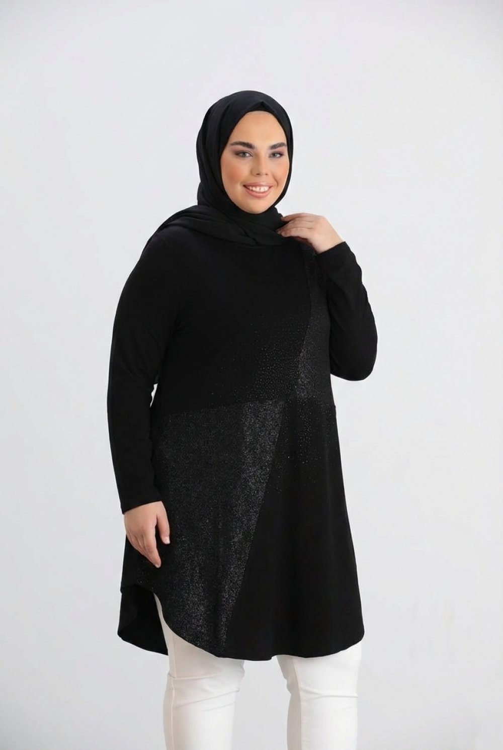 Selen Simli Asimetrik Detaylı Büyük Beden Tunik