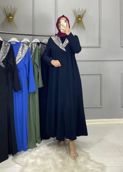 Pul İşlemeli Elbise Kap İkili Takım 44-46 - lacivert