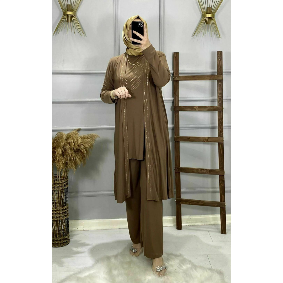 ÜÇLÜ SANDY BAYAN TESETTÜR TAKIM camel - 46